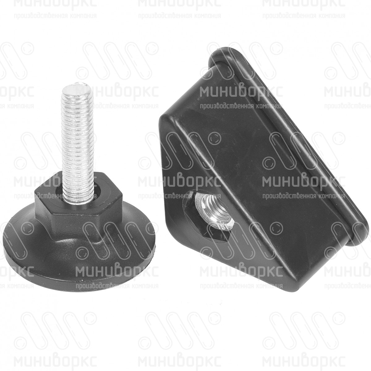 Комплект опоры под уголок 38х38, 40х40 мм и опоры с основанием Ø48 мм, под ключ 24, цвет черный – U40-40M10.D48x40 - 4
