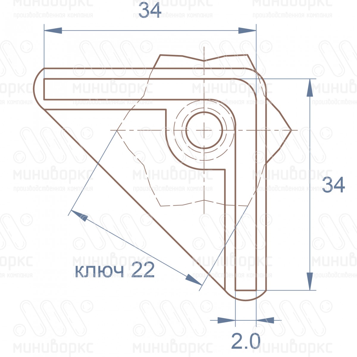 Опора регулируемая угловая 34x34 – U34-34M8.D22x35 | картинка 6